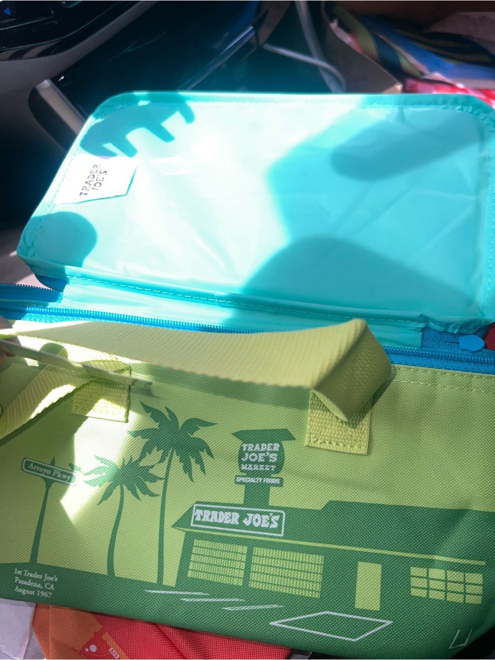 Trader Joe's Green Insulated Tote with Teal Lid